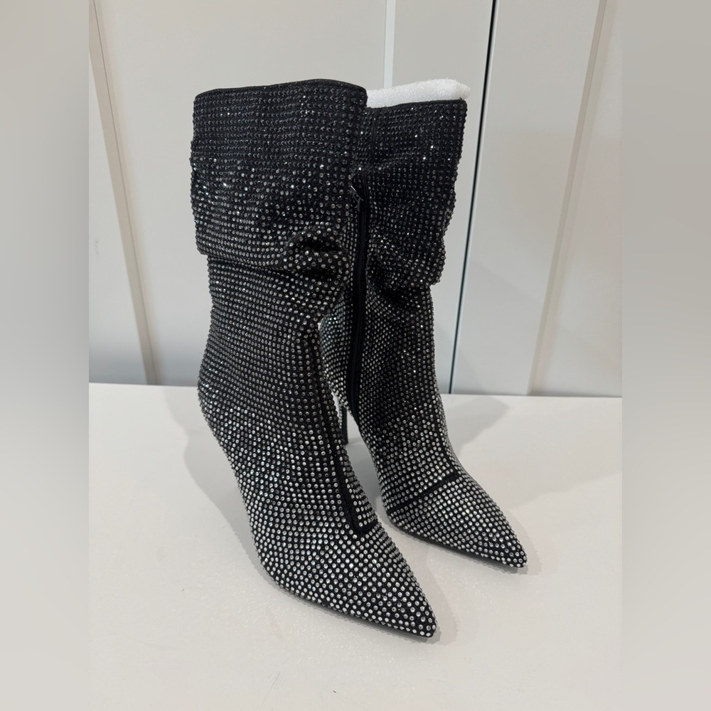 NEW Thalia Sodi Raquell Black Ombré Rhinestone Women's Slouch Boots, Size 7